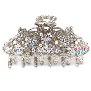 Medium antique style silver metal Butterfly Rhinestones Crystal hair claw Clip - Picture 1 of 9