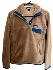 Pullover Patagonia para mujer talla S marrón/azul marino re-herramienta de vellón a presión suéter bolsillos - Imagen 1 de 4