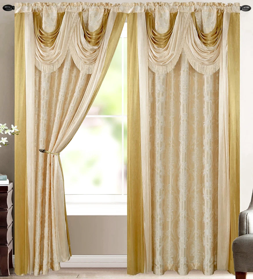 Bella Luxury Jacquard Curtain Panel with Attached Waterfall Valance & Scarf 54 w - Image 1 of 1