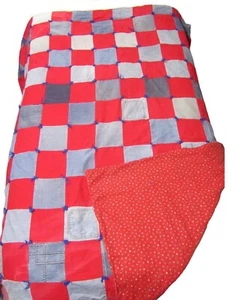 VTG Patchwork Denim Jean Comforter Quilt FULL 73”x 62” Blanket Red Blue Patch - Picture 1 of 12