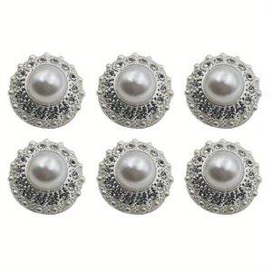 6pcs Decorative Faux Pearl Buttons 0.79inch Silver and White for Sewing Material - Picture 1 of 6