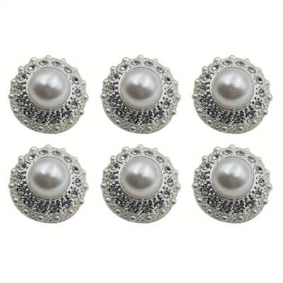 6pcs Decorative Faux Pearl Buttons 0.79inch Silver and White for Sewing Material - Image 1 of 4