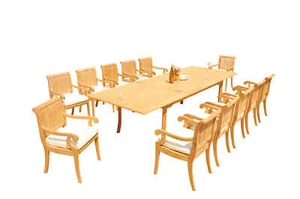 13-Piece Outdoor Teak Dining Set: 117" Rectangle Extn Table, 12 Arm Chairs Giva - Picture 1 of 11