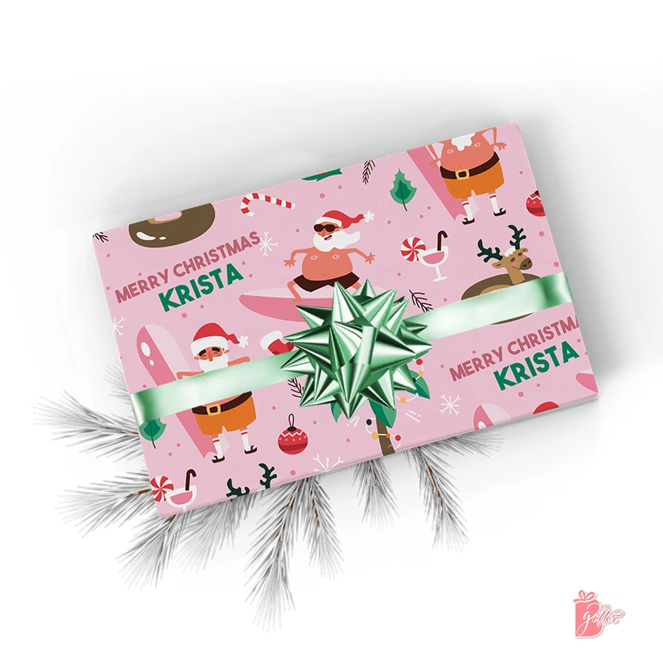 名称 个性化 定制 无衬衫 冲浪者 圣诞老人 有趣 假日礼物 包装纸 — 第 1/4 张图片