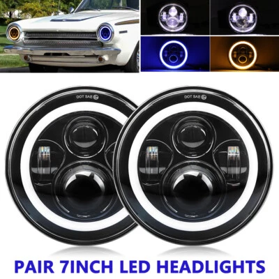 Par de faros LED redondos DOT 7" halo azul alto para camioneta Dodge B100 1971-1974 Foto 1 de 4