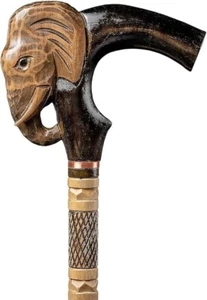 Elephant Head Wooden Walking Stick Hand Carved Walking Cane For Men Women Gift - Picture 1 of 6