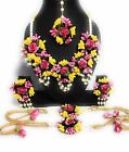 Traditional Womens Beautiful Flowers Bridal Jwellery Set Yellow Pink For Wedding