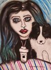 SHETLAND SHEEPDOG Art Print 4 x 6 Collectible Signed Goth Girl with Sheltie Dog