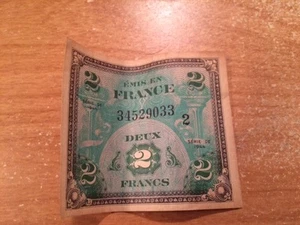 1944 France Deux Francs 2 Bill Note WWII Occupation - Picture 1 of 2