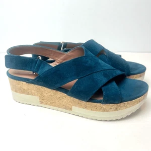 Homers Women's Crosta Delfi Suede Wedge Slingback Sandals Teal Sz 9 - Picture 1 of 10