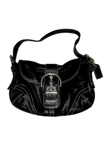 Vintage COACH Y2K Soho Black Leather Shoulder Bag Silver BuckleFlap N9B060-9247  - Picture 1 of 9