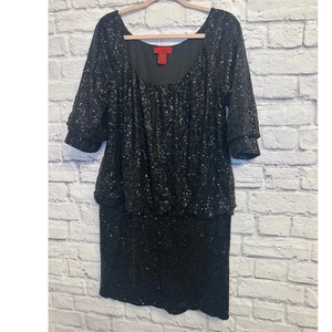 JS Collections Black Sequin Party Dress Cocktail Size 12 - Picture 1 of 10