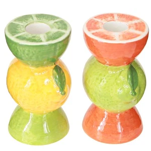 Sommerliche Limette-Zitrone Kerzenhalter Keramik 10,5cm 2er Set - Bild 1 von 4