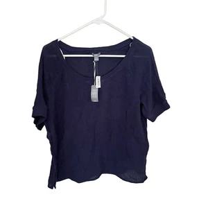 Top donna Aerie blu navy maglia waffle manica corta cotone maglietta taglia M nuovo - Foto 1 di 9