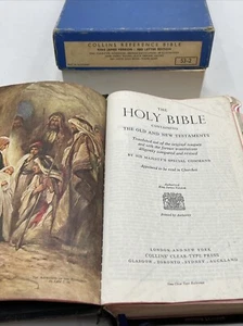 Vintage 50a Holy Bible Collins Reference KJV Red Letter Leather Thumb Index Box - Bild 1 von 12
