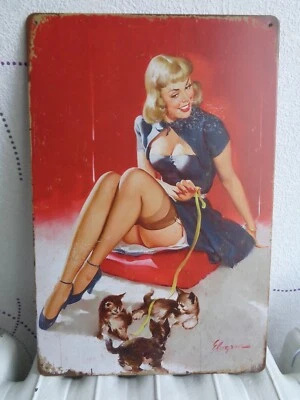 TOLE METAL PIN UP CHATON 20 X 30 NON PLAQUE EMAILLEE ANCIENNE EROTIQUE - Photo 1/2