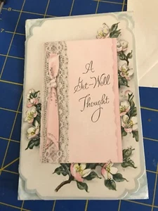 Tarjeta de felicitación vintage VC-100-A esquinas troqueladas, brillo floral - Imagen 1 de 4