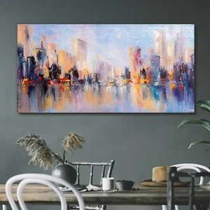 Leinwand Bild Wandbild Canvas 120x60 Ölgemälde Abstrakte Kunst Stadt - Bild 1 von 11