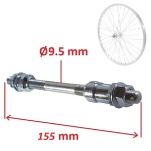 AXE DE ROUE VELO 9,5mm x 155mm ARGENT PLEIN MOYEU ARRIERE VTT VTC ELECTRIQUE - Imagen 1 de 1