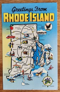 Greetings From Rhode Island Map Postcard 1970s Colourpicture Unused - Picture 1 of 1
