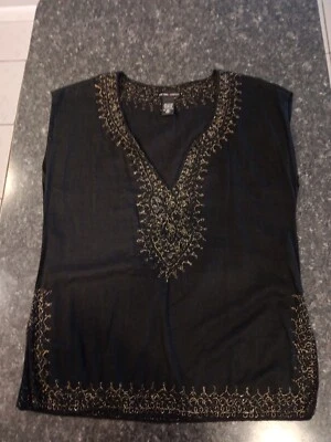 NY & Co Boho Hippie Estilo Indio Algodón Dorado Bordado Sin Mangas TopM Foto 1 de 4