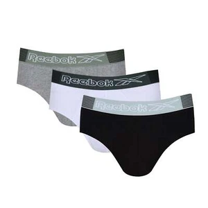 Reebok Mens Cotton Stretch 3 Pack Gavino Briefs - Grey Marl/White/Black - Picture 1 of 7