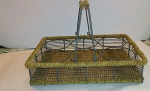 VINTAGE Korbgeflecht Rattan/Draht Doppelgriff CADDY 6 Glas/Becher Halter - Bild 1 von 8