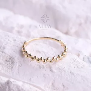 14K Gold Bead Ring, 14K Zigzag Band, Bead Band, Beaded Gold Ring, Minimalist 14K - Picture 1 of 10