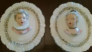 Vintage Chalkware Portraits His and Hers Mid Century Wandmedaillons Fab 15 x 13 - Bild 1 von 12