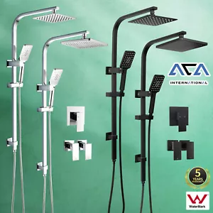 ACA WELS 8/10" Square Shower Head Set Handheld Rail Shower System Mixer Taps - Picture 1 of 126