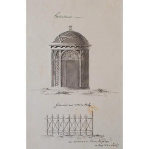 Architectural Design Garden Shed Sketch Watercolour Signed Unknown Circa 1828 - Picture 1 of 4