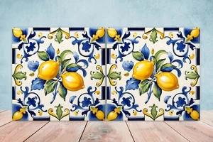 Juego de 2 azulejos de pared de mayólica de limón de cerámica italiana para decoración de paredes - Imagen 1 de 3