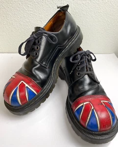 Vtg Tredair Designer Leather British Flag Shoes Lace Up Men Sz 8 Unisex 90s core - Picture 1 of 13