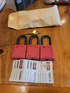 3pk Master Lock 406Kas3red Lockout lock, Ka, Red, 1-3/4"H, Pk3, Key Type: Alike - Picture 1 of 3