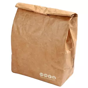 Reusable Insulated Lunch Bag Brown Paper Portable Storage Coating Fast Food Bag - Picture 1 of 5
