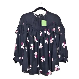 Neu mit Etikett Kate Spade Top Größe XXS schwarz Blumenmuster glitzernd ritzig Abendknospen Rüschen $ 228 - Bild 1 von 11