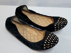 $90 VINCE CAMUTO Black Suede Ballet Flats Shoes w/ Gold Studs Size 7.5 - Picture 1 of 4