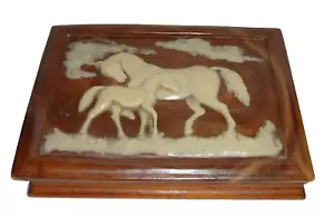 Vintage Dante Carpenters Bench Jewelry Box ~ Horse Mare & Colt Incolay ~ w/Label - Picture 1 of 8
