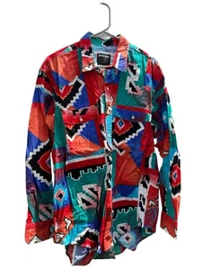 Vintage Frontier Series Western Shirt Men’s XL Bold Aztec Southwest Print Long - Picture 1 of 3