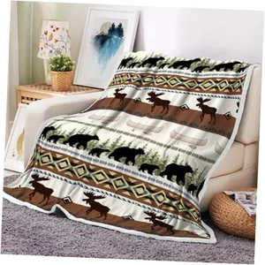 Rustic Lodge Cabin Throw Blanket, Woodland Wildlife Soft Warm Cozy Plush Comfy  - Picture 1 of 7