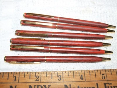 Bolígrafos 6 nuevos stock antiguo madera roja grano modelos finos (B138) Foto 1 de 2