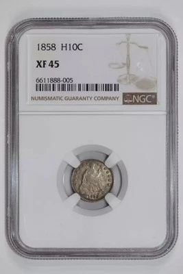 1858 SEATED LIBERTY HALF DIME NGC XF45 - Image 1 of 2