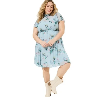 Mini Vestido Torrid de Gasa Calado, Azul Floral, 2X Nuevo con Etiquetas Foto 1 de 4