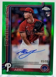 2025 TOPPS CHROME MICK ABEL RC On Card AUTO GREEN REFRACTOR SP 85/99 PHILLIES - Picture 1 of 3