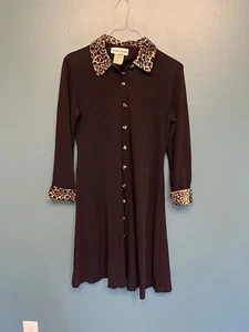 Vintage Ronni Nicole Midi black Buttonfront Dress Size 8 Leopard *Sun Damaged!* - Picture 1 of 10
