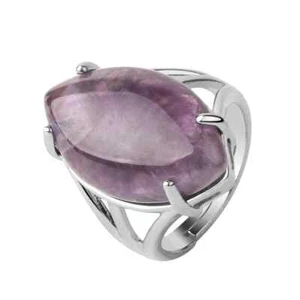 Amethyst Ring with Natural Stone Oval Shape Silver Tone Gothic Boho Band - Picture 1 of 26