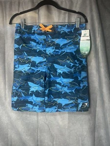 NEW W TAGS Laguna Big Boys Drawstring Electric Shark Swim Trunks, L 14/16 - Picture 1 of 2