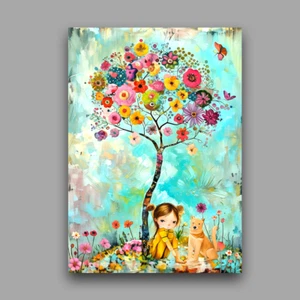 ACEO Artist Trading Card 2.5x3.5 ATC Mini Landscape Girl With Puppy Always There - Picture 1 of 3