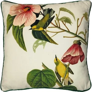 Cojín curruca amarillo con alas azules John James Audubon 40x40 cm terciopelo suave con tubos - Imagen 1 de 2