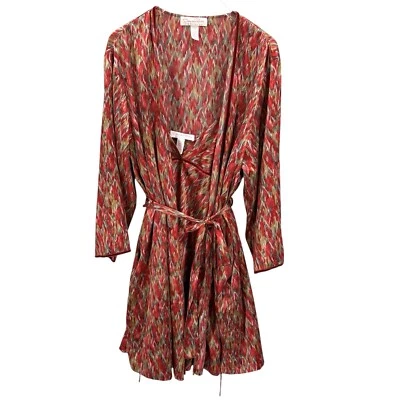 Usado en Excelente Condición Oscar De La Renta Etiqueta Rosa Camisón Sin Mangas y Bata Rojo Satinado Conjunto Talla L / XL Foto 1 de 4